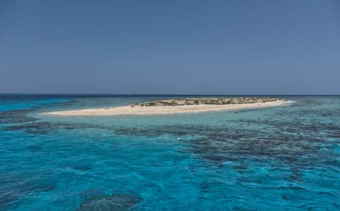 Small turquoise water island in Wadi al Gemal National Park Egypt near Marsa Alam